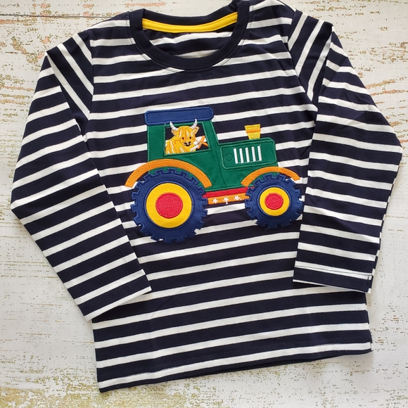 Striped Long-Sleeve Kids Top Fall Highland Cow Top NWT - Picture 1 of 16